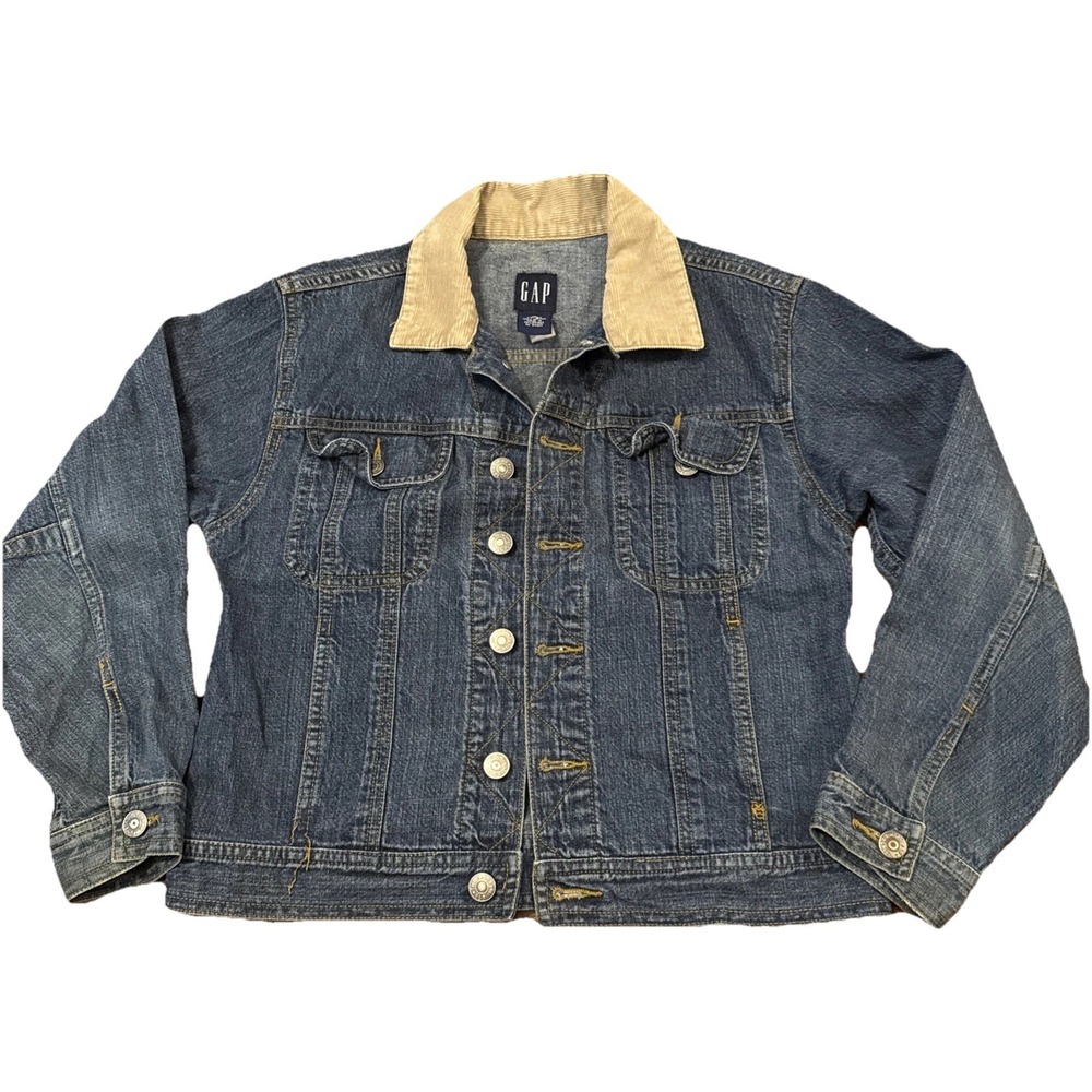 Vintage Y2K GAP‎ Kids Denim Jacket Size M 7/8 Corduroy Collar 100% Cotton
